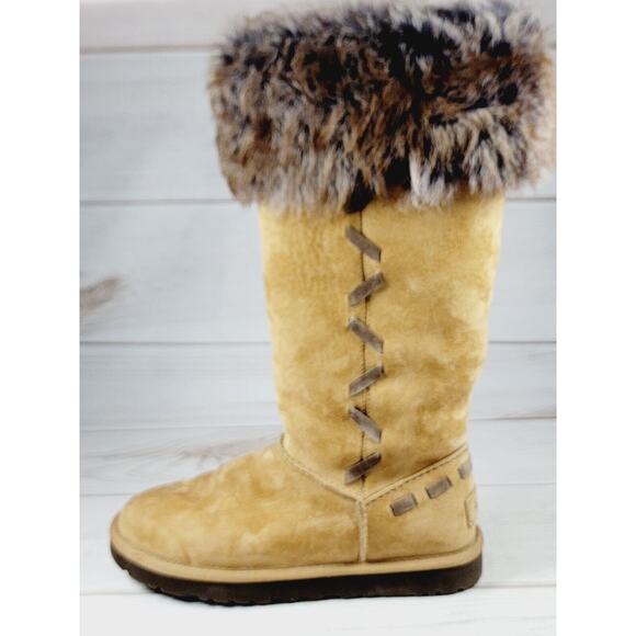 UGG Boots Australia Rosana Fur Cuff Style 1008044 Chestnut Wool Brown Boots Sz 7 - Picture 7 of 16